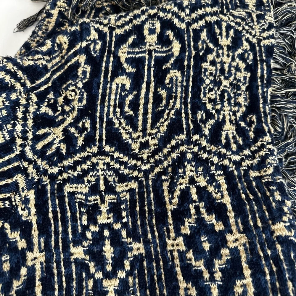 Ralph Lauren Women's Jacquard Nautical Blue Fringe Cardigan/Jacket- Size Large - Picture 5 of 13